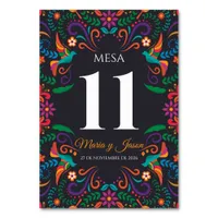 Black Colorful Floral Nuestra Boda Spanish Wedding Table Number