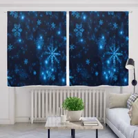 Deep Blue and Bright Snowflakes Winter Holiday Blackout Curtains