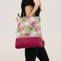 Pastel Flowers Alcohol Ink Color Block Tote Bag