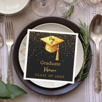 Graduation party graduate black gold cap 2025 napkins