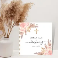 Guest book christening pampas grass rose blush