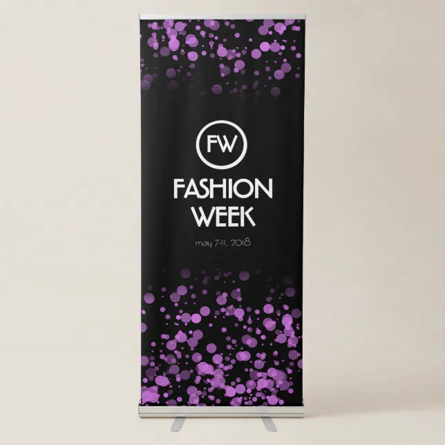 Elegant Purple Confetti Fashion Week Announcement Retractable Banner