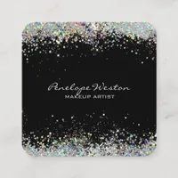 Elegant Black with Silver Glitter  Square Business Card