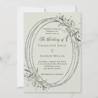 Sage green silver greenery wedding invitation