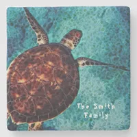 Sea Turtle with your family name Stone Coaster