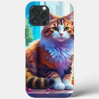 Cute Orange and White Cat Sitting in City Window iPhone 13 Pro Max Case