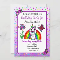 Pretty Purple Unicorn and Rainbow Girl's Birthday  Invitation