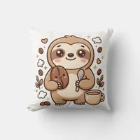 Sloth Bean Spoon Throw Pillow Kawaii