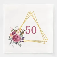 50th Boho Floral Geometric Paper Dinner Napkins