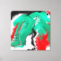 Red, Green, Black and White Marble Fluid Art      Canvas Print