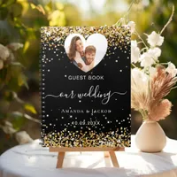 Guest book wedding black gold photo heart budget