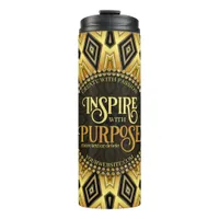 Inspire Orange Black Yellow Art Deco Mandala Thermal Tumbler