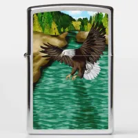 Bald Eagle Flying Over River and Mountains Zippo Lighter