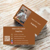 Chef  chocolate brown photo catering QR code Business Card