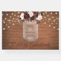 Burgundy Blush Floral Rustic Wood Wedding Guest Book