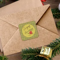 Poinsettia Seasons Greeting Christmas Envelope Square Sticker