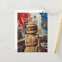 Surreal Abstract Person with a Cheeseburger Head Postcard