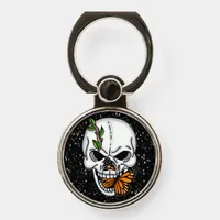 Black white and orange Skull and Monarch Butterfly Phone Ring Stand