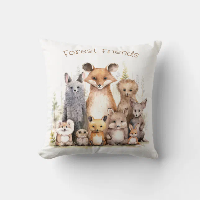 Forest Friends | Cute Animals | Nursery & Kids Throw Pillow