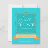 Damask Aqua Blue Romance Save the Date Invitation