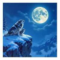 Mama Wolf and her Cub Howling at Moon Acrylic Print