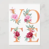 Peach Floral Elegant Feminine Go Vote Postcard