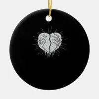 Monochrome Skeleton Hand With Heart Classic Ceramic Ornament