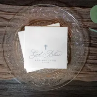 Baptism First Communion Dusty Blue God Bless Cross Napkins