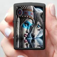 Native Indian and Wolf Reflection Scene Zippo Lighter