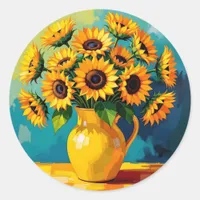 Yellow Sunflowers  in a Yellow Vase Classic Round Sticker
