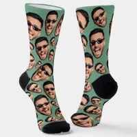 Custom Funny Face Photo All Over Socks Moss Green