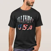 Illinois USA Flag & State Photo Text T-Shirt