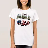 Hawaii Picture and USA Flag Text T-Shirt