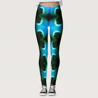 Grunge Aqua Blue Texture With Geometrical Shapes Leggings