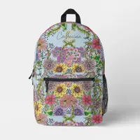 Vibrant Hand-Drawn Floral Art Name and Initial Printed Backpack