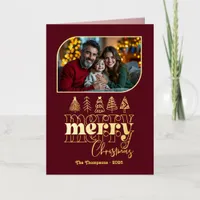 Moody Luxe Hand Drawn Merry Christmas Photo Foil Holiday Card