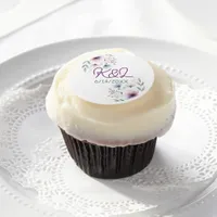 Botanical Purple and Green  Monogrammed Wedding Edible Frosting Rounds
