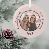 Best friends photo names rose gold blush glass ornament