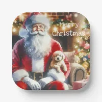 Santa and a Puppy | Vintage Christmas Paper Plates