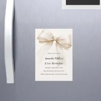 Beige bow elegant luxury birthday magnetic invitation