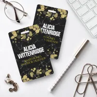 Gold-Dusted Confetti on Black Marble ID Badge