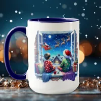 Children Watching Santa's Sleigh Personalized Mug