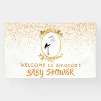 Baby Shower stork boy gold monogram Banner