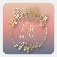 Best Wishes Stylish Golden Metallic Shiny Frame Square Sticker