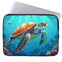 Sea Turtle Vibrant Ocean Illustration Laptop Sleeve