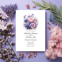 Petal Pink, Cornflower Blue & Mauve Purple Wedding Invitation