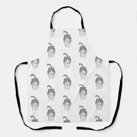 Funny Snarl Cat Friend Arty Doodle Pattern Apron