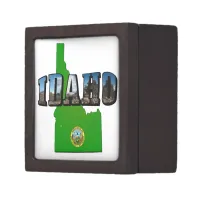 Idaho Map, Seal and Picture Text Keepsake Box