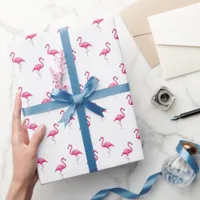 Pink Flamingo Patterned Chic Trendy Cool White Wrapping Paper