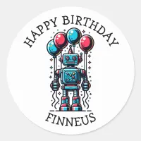 Robot Themed Boy's Happy Birthday Classic Round Sticker